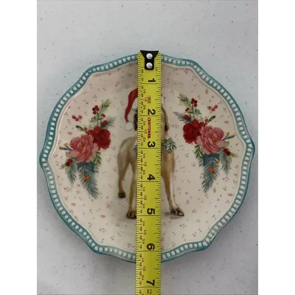 Pioneer Woman Christmas Dog And Roses Appetizer Dessert Pie Plate 6.5 Inches - Picture 4 of 4